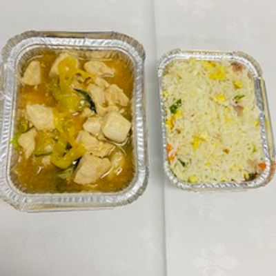 Colacion Pollo mongoliano con arroz