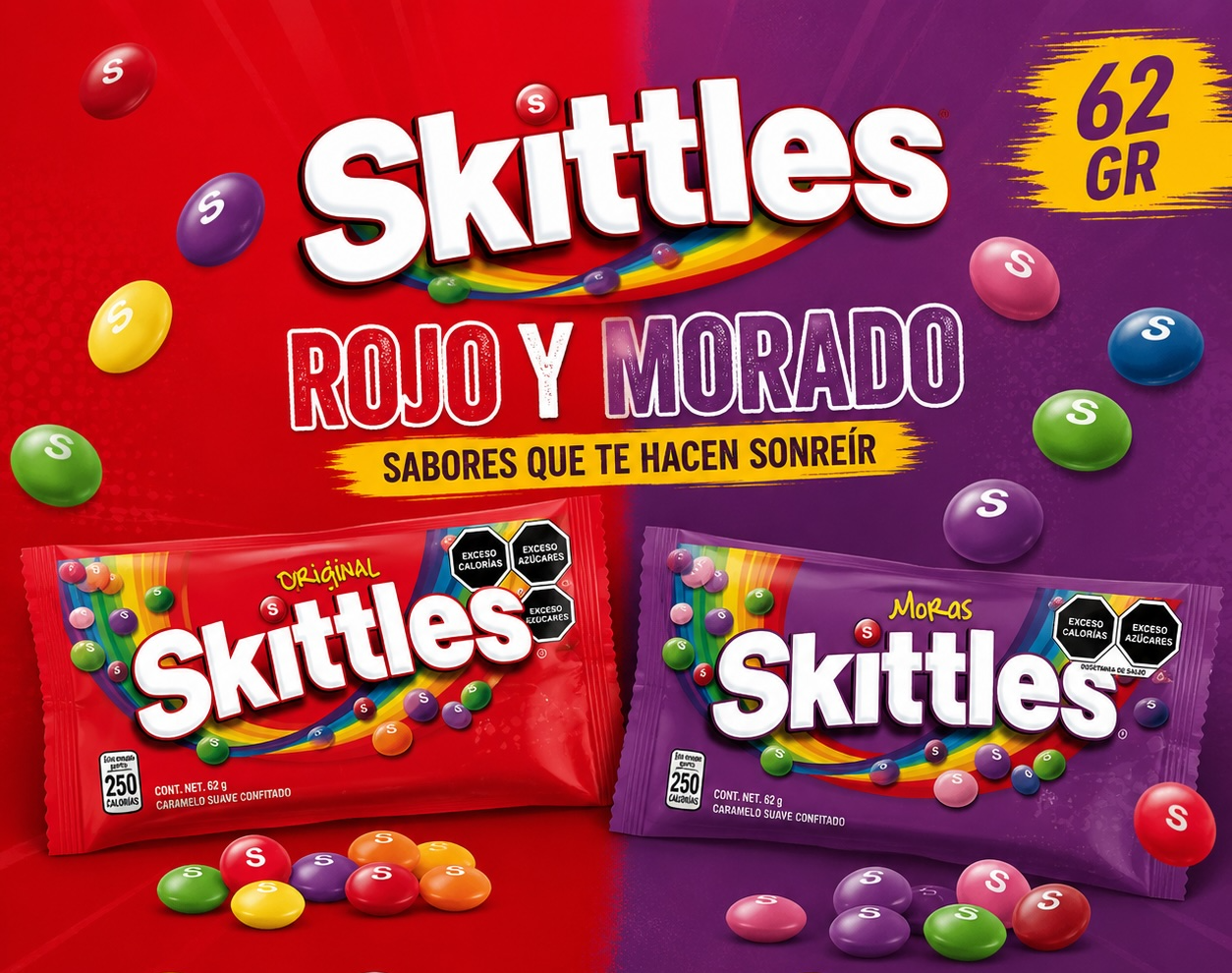Skittles rojo y morado 62 gr