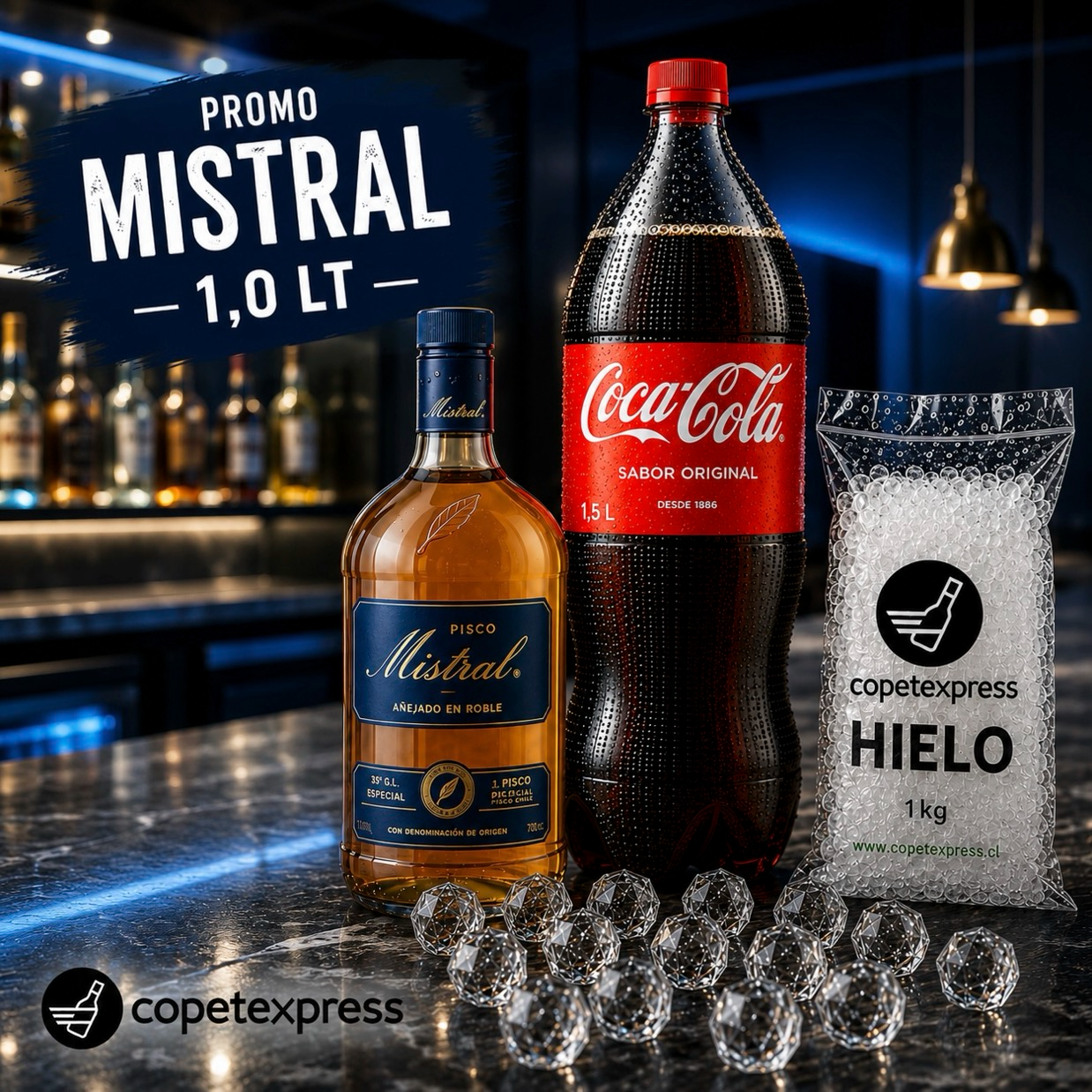 Mistral 1,0 + Bebida 1,5 + Hielo 1 kg