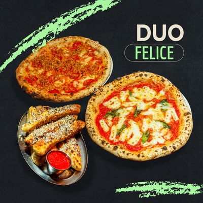 DUE FELICI + PANECILLOS AL AJO 🍕