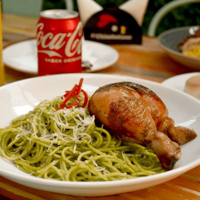 Pasta pesto + bebida