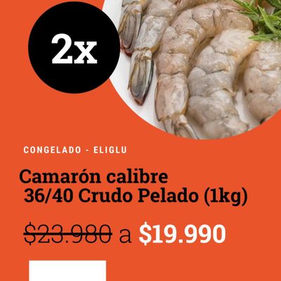 pack  2 kg camarón 36/40 crudo pelado desvenado