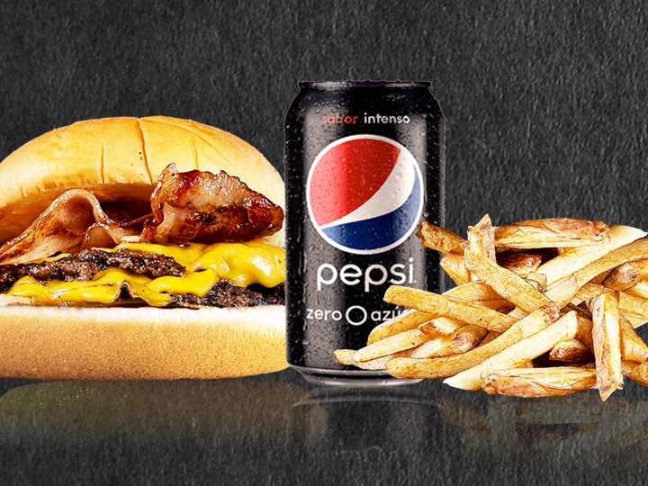 Bacon Burger + Papas fritas + Bebida