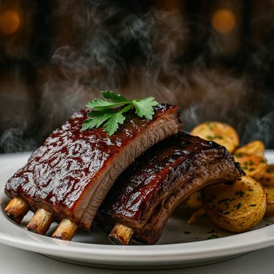 Costillar de Cerdo Bbq con papas doradas al perejil 