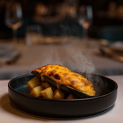 Zapallo Italiano con papas doradas