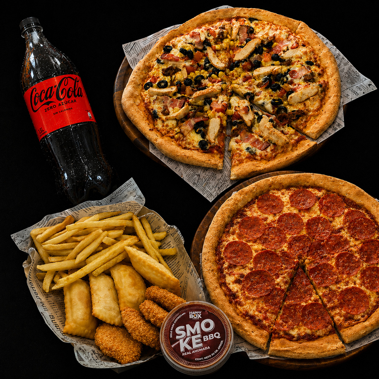MEGA COMBO: 2 FAMILIARES 3 ING. + MIX + BEBIDA 2.5