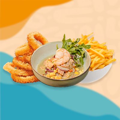 Ceviche 250g + papas ó empanada