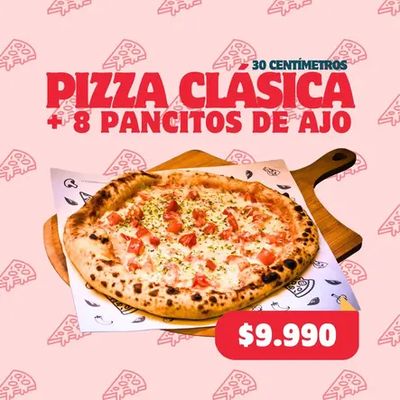 Pizza Clásica 30cm + pancitos 8 u