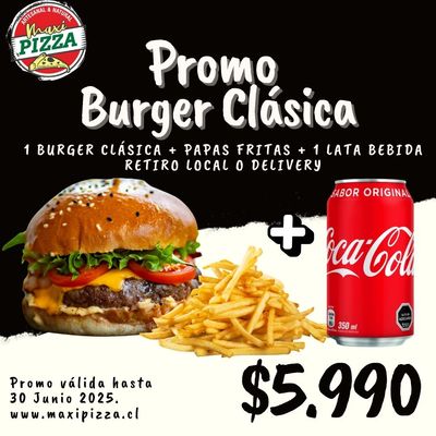 Promo Burger Clasica + Papa + Bebida lata