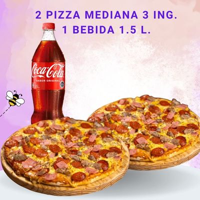 PROMO 5 - 2 PIZZAS MEDIANAS + 1 BEB. 1.5