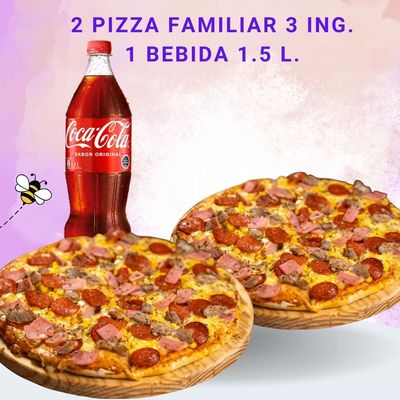 PROMO 6 - 2 PIZZAS FAMILIARES + 1 BEB. 1.5
