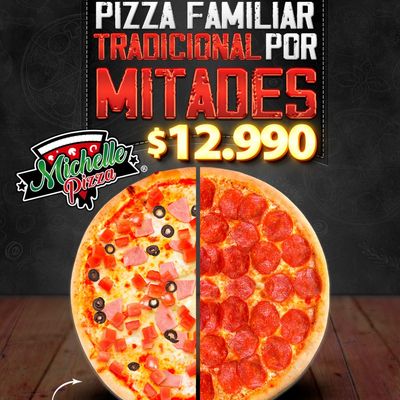 PIZZA FAMILIAR POR MITADES TRADICIONAL.