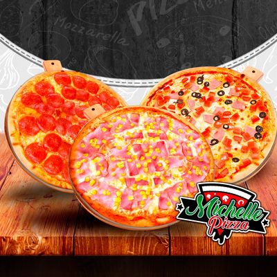 TRES PIZZAS FAMILIARES A TU GUSTO.