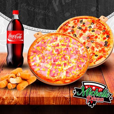 COMBO FAMILIAR: DOS PIZZAS A TU GUSTO + BEBIDA + ACOMPAÑANTE