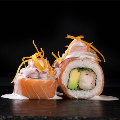 106. Camarón Furai, Palta, Cebollín. cubierto de Ceviche
