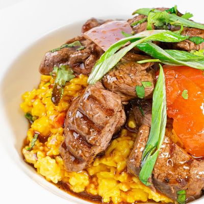Risotto aji amarillo c/n lomo saltado