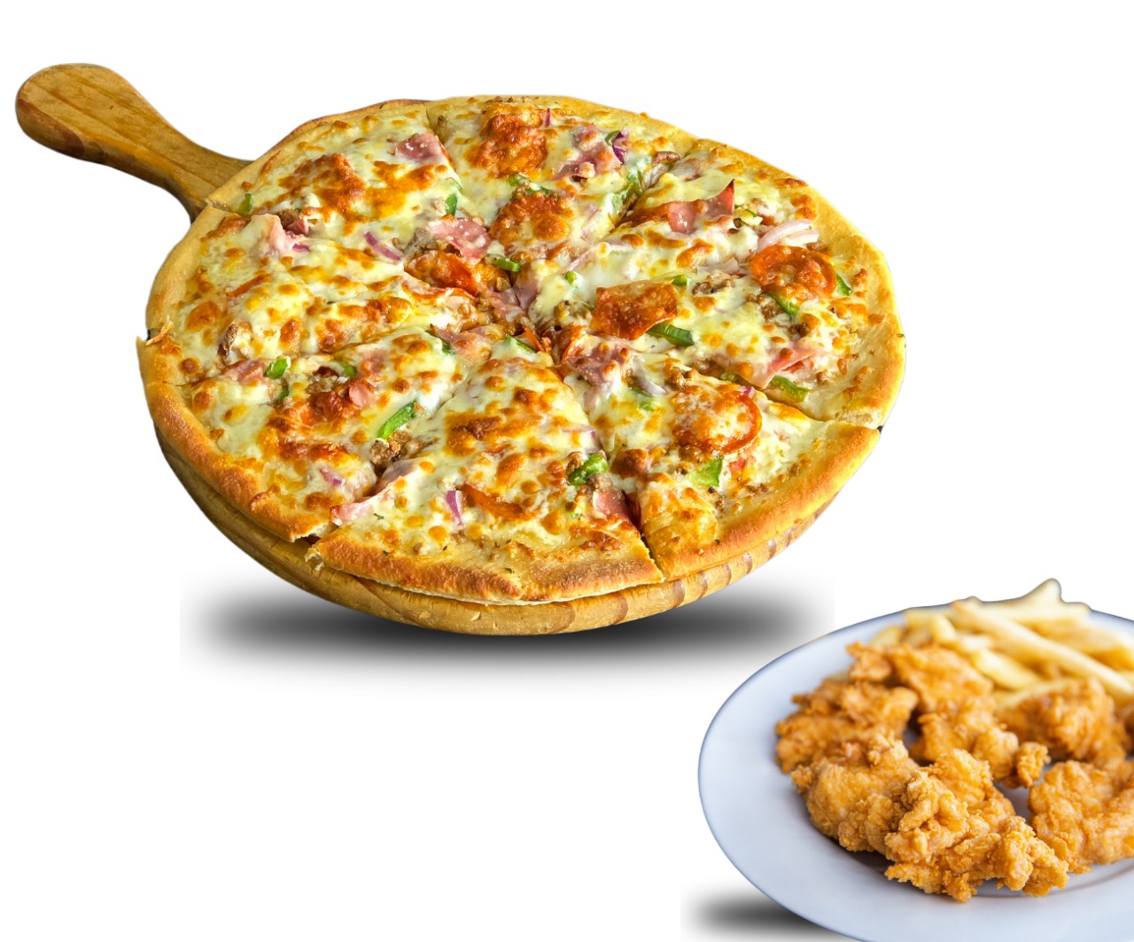 PIZZA PEQUEÑA + NUGGETS CON PAPAS