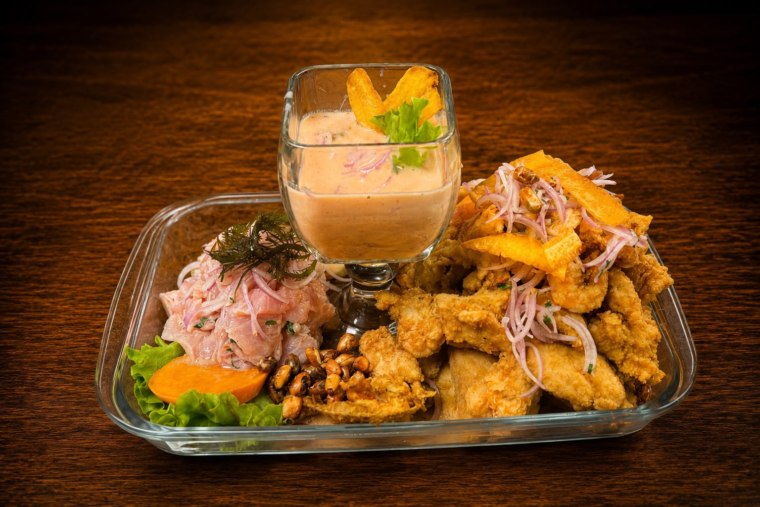 Fuente de Ceviche de reyneta con Jalea Mixta