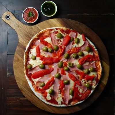 Pizza Muzzarella Jamón Morron Sin Gluten