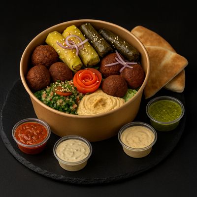 Plato Qatar Vegano + 4 pitas + 4 salsas