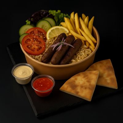 Shawarma al Plato Kafta  + 2 pitas + 2 salsas