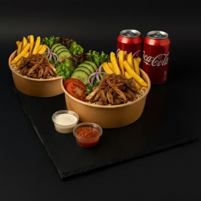 Promo 5: 2 Shawarma al Plato + 2 Bebestibles + 2 salsas