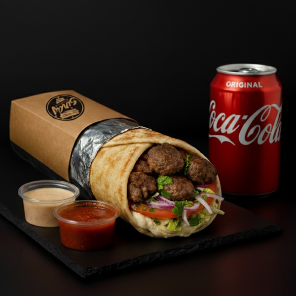 Combo 1: Shawarma kafta + Bebestible + 1 salsa. Puedes adicionar 1 Helado "El Taller"
