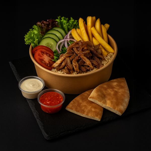 Shawarma al Plato + 2 pitas + 2 salsas + REGALO!!