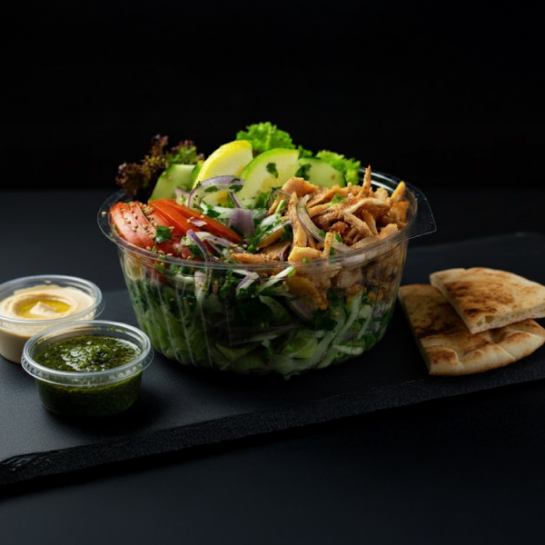 Ensalada Siraj pollo + 2 pan pitas + 2 salsas