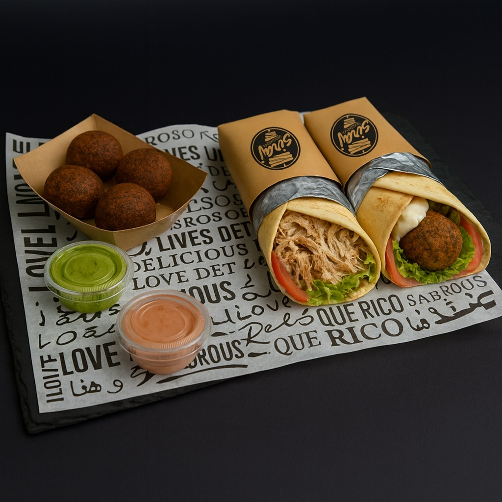 Promo 2: 2 Shawarma Pollo o Falafel a elección + 6 falafel + 2 salsas