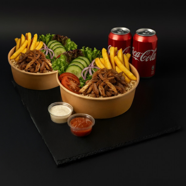 Promo 5: 2 Shawarma al Plato + 2 Bebestibles + 2 salsas