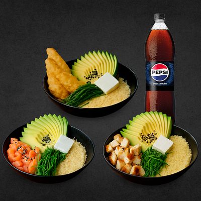 3 Gohan a elección + Bebida 1,5 lts