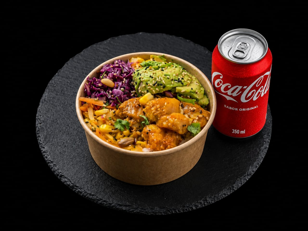 Poke Pollo Crocante + bebida lata 350 cc