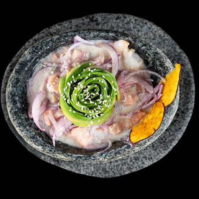 Ceviche de salmón austral y camarones ecuatorianos