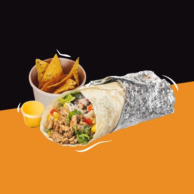 Burrito Chingon + Nachos + Salsa Queso Cheddar