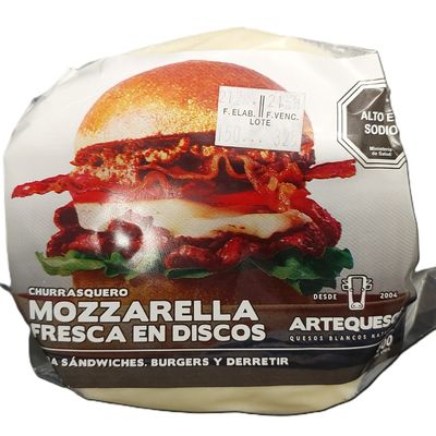 Arte queso mozzarella fresca en disco 500gr aprox
