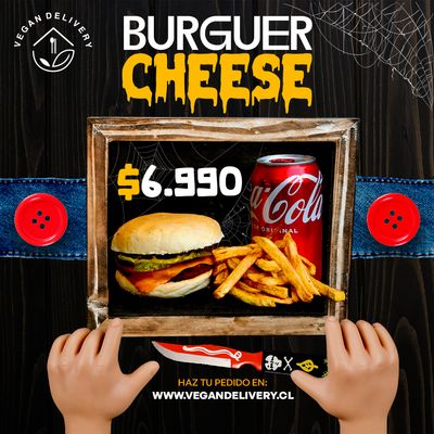 Burguer Cheese De Miedo 🎃 + Papas Fritas + Bebida