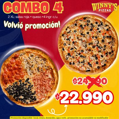 Combo 4 ( 2pizzas XL de 4 ingre)