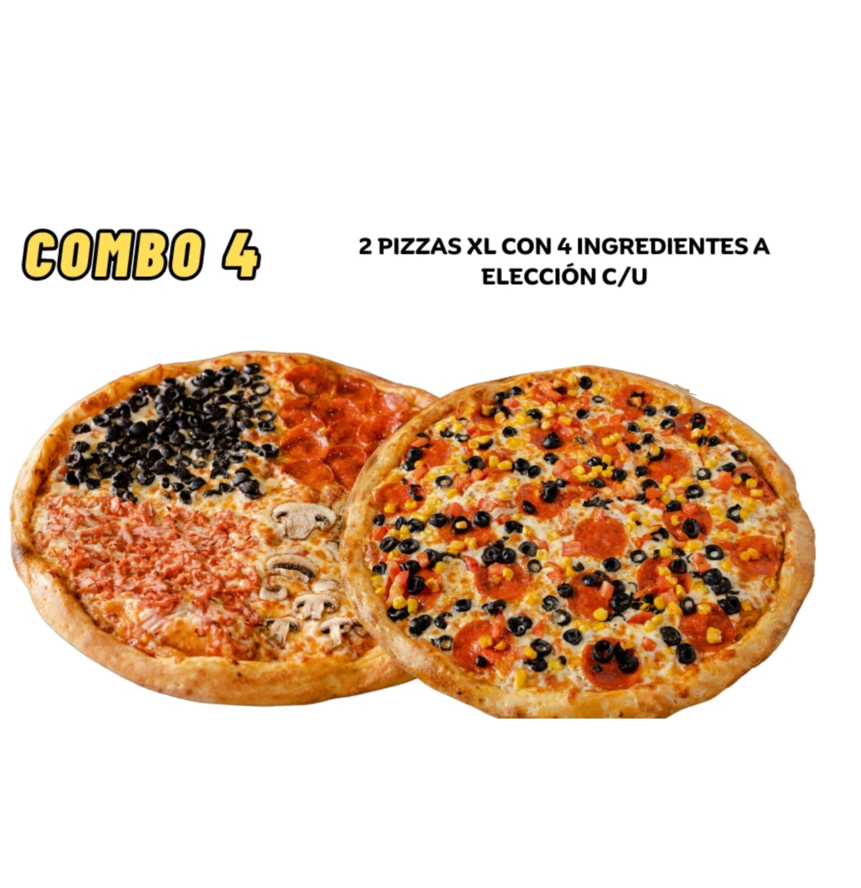 Combo 4 ( 2pizzas XL de 4 ingre)